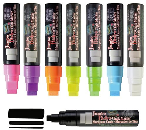 Uchida Bistro Kreidemarker-Set – Jumbo-Tafel-Marker – 8 Grund- und Neonfarben – Bistro-Kreidemarker für große Designs auf Kreidetafeln, Fenstern, Glas und darüber hinaus
