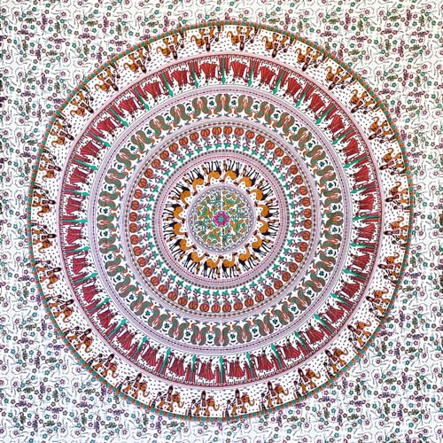 MOMOMUS Wandteppich Mandala - Stoff, Bunt, Orientalische Design- Ideal als Wandtuch Mandala, Wandbehang und Wandteppich Boho- Weiß-Braun, 210x230 cm