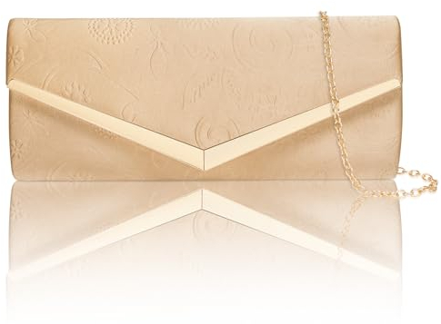 Larcenciel Clutch Gold, Damen Handtasche mit Abnehmbarer Kette, Elegant Wildleder Abendtasche für Braut, Envelope Crossbody Tasche Bedruckte Schultertasche für Hochzeit, Party, Feiertage, 25×11×4cm