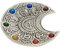ROCKING GIFTS Plato Luna de Metal Plateado con 7 Chakras, Quemador Incienso Decoración Étnica, 12 cm
