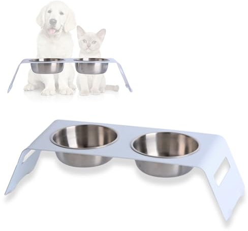 PETLINUS Futterstation Katzen Erhöht, Ergonomischer Katzennapf, Katze Fressnapf Edelstahl und Metall, Futternapf für Katzen und kleine Hunde, fressnapf Katze erhöht - Weiß