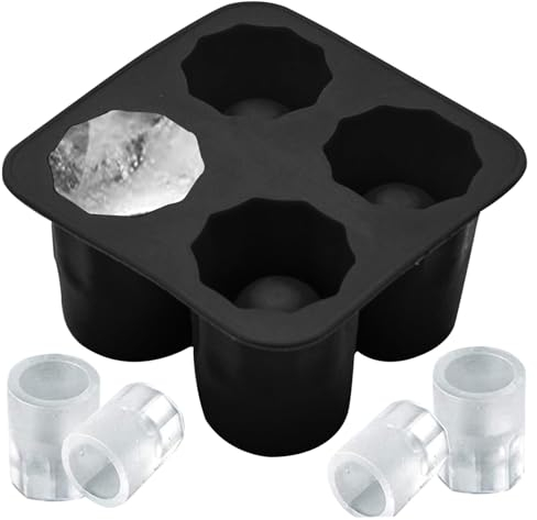 Budstfee Ice Shot Glass Mold, Silicone Shot Glass Mold, 4 Cavities Round Ice Shot Glass Mold, Reusable Non-stick Chocolate Cup Mold Holds 1oz Each for Freezer Cocktail Whiskey, Shot Molds Silicone