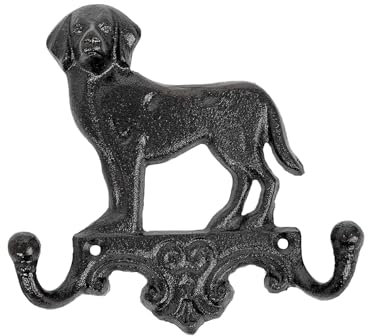 Sungmor Cast Iron Vintage Dog Wall Hooks, Decorative Wall Mounted Coat Hooks, Rustic Heavy Duty Double Hooks Cute Animal Key Hangers for Dog Leashes, Towels, Hats