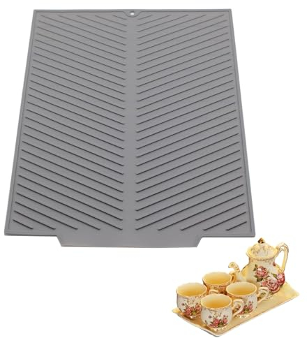 KBCYRT Folding Draining Mat Draining Board 43 cm x 34 cm Kitchen Dish Drainer Heat Resistant Mat Collapsible Sink Non Slip Kitchen Draining Board Grey Sink Mats for Kitchen Counter