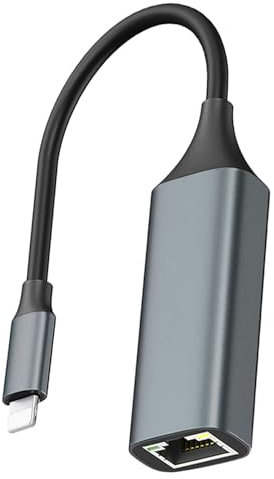[MFi Certified] Lightning to Ethernet Adapter, i-Phone to RJ45 Ethernet LAN Network Adapter for i-Phone14/ 13/12/11/i-Pad/i-Pod, Plug and Play, Supports 100Mbps (Non-PoE) (Gray, 7.8IN)