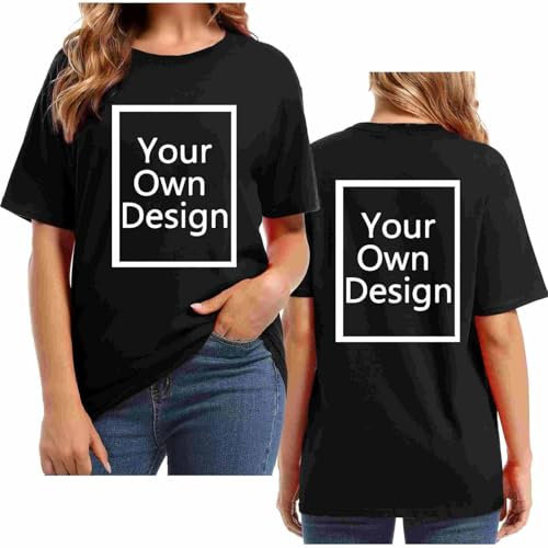 NSICBMNO Black Customised Women's Personalised T-Shirts - Short Sleeve Casual Summer Tops - Customisable Front and Back Streetwear