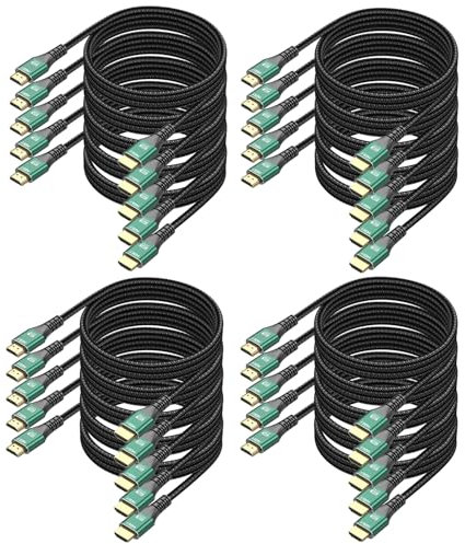 Breilytch 10K 8K HDMI Cable 20-Pack 6.6FT, HDMI 2.1 Cable Bulk Ultra High Speed 48Gbps 8K@60Hz, 4K@120Hz Braided HDMI Cord with Ethernet, eARC, HDR10, HDCP 2.3 for PS5/PS4, Roku TV, Monitor, Laptop
