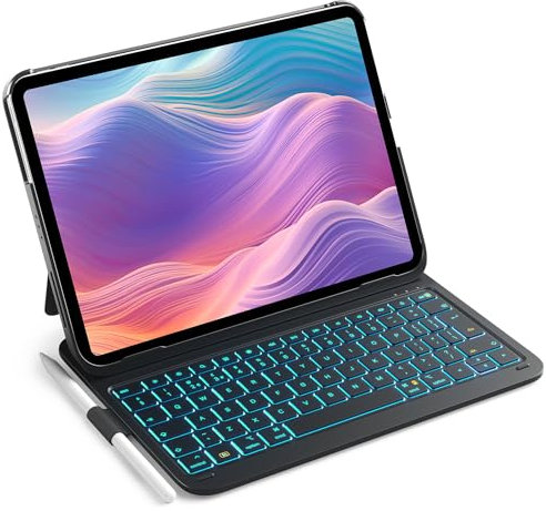 Inateck Ultralight Keyboard Case for iPad 10th Gen 2022/11th Gen 2025, iPad Air 11 inch M3 2025/M2 2024 Case with Keyboard, Air 6/5/4 Gen, Pro 11 4/3/2/1, 7 Color Backlight with Pen Holder, BK2007
