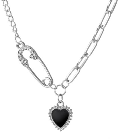 KummerSaprk Halskette mit Anhänger in Form einer Sicherheitsnadel für Damen, kubanische Gliederkette aus Edelstahl, Gothic-Zubehör, Metall, kein Edelstein, Metall, Kein Edelstein