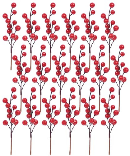 COLMOXY Künstliche Stechpalmen-Rote Beerenstiele, 17,8 cm, rote Beeren, Stechpalmen-Zweige für Weihnachtsbaumschmuck, Basteln, Weihnachtsschmuck, Hochzeit, Urlaub, Heimdekoration, 18 Stück