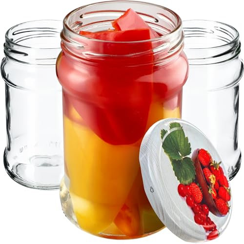 KADAX kleine Einmachgläser 315 ml, fi66, Gläser für Honig, Marmeladengläser mit Deckel, Luftdichte Gläschen, Einweckglas, Rundgläser, Konfitürengläser, Honiggläser (Erdbeeren, 20 Stück)