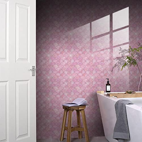 Dunxiles Autocollants pour Carrelage Écailles Roses À Coller sur Les Carreaux de Sol Papier Peint de Cuisine en PVC Autocollants 10Pc (10x10cm)