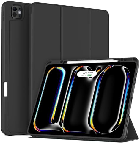 SZPSGC Hülle für Air 13 Zoll 2024 M2 / iPad Pro 12,9 Zoll 6. 5. Generation 2022 2021 mit Stifthalter, Schlank Ständer Schutzhülle mit weicher TPU-Rückseite Auto Schlaf/Aufwach, Schwarz