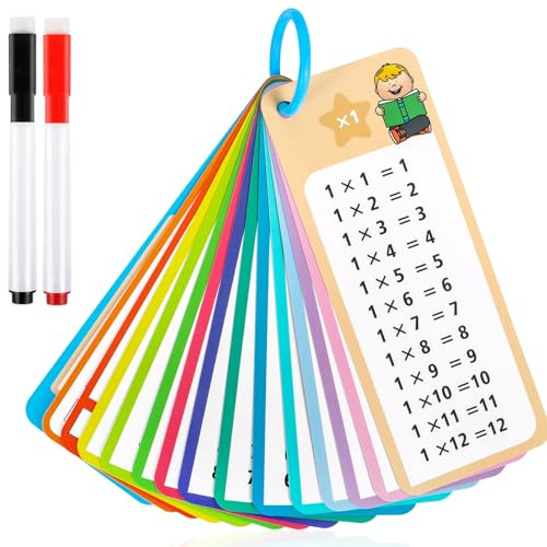 Times Tables Flash Cards, 1-12 Times Tables, Multiplication Flash Cards for Kids, Addition Flash Card with 2 Dry Erase Pens, Educational Math Flashcards for 1st to 3rd Grades (A, One Size)