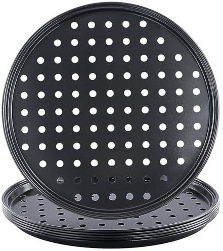 HONYUET 6 PCS 10 Inch Non Stick Pizza Tray with Holes, 26cm Pizza Pan with Holes, Round Carbon Steel Pizza Dough Pan for Oven, Making Pizza