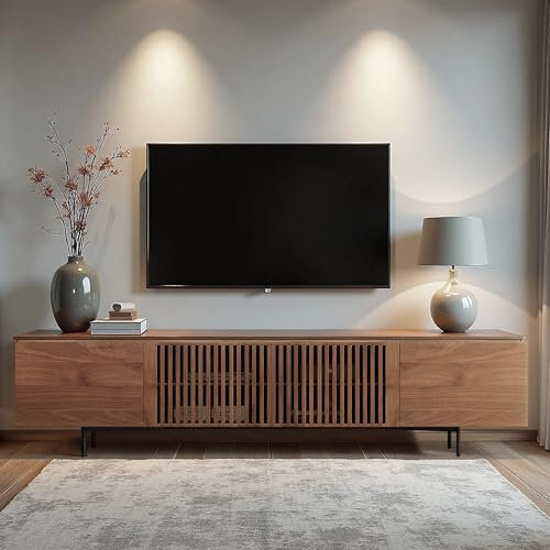 Modern TV Cabinet for 75-Inch TV – TV Stand with Large Storage, Media Console for Living Room & Bedroom, 180cm, Walnut (180cm)
