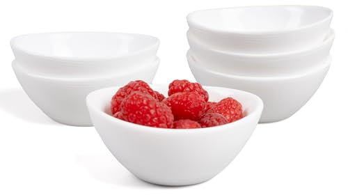 LaGlint Opal Glass Mini Dipping Bowls Set of 6, 3OZ Snack Dip Bowl, Small Soy Sauce Dishes, Seasoning Dish for BBQ, Salad, Tomato Sauce, Side Dish, Condiments, Sushi and Party Dinner, White
