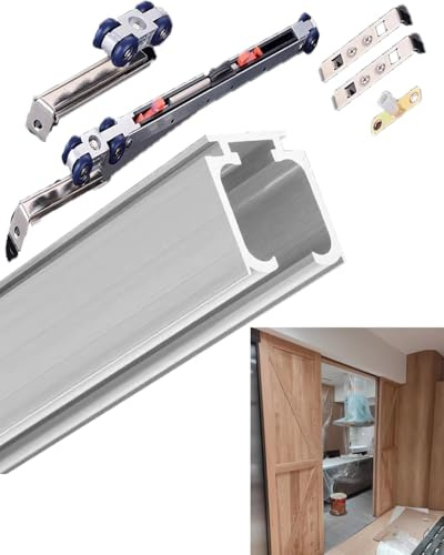 Minglez sliding door kit Pocket Door Track Soft Close Kit for Barn Door, Ceiling Garage Door Rails Hanger for Folding Panels/Bifold Door, Sliding Door Hardware(Silver,5.9ft/179.8cm)