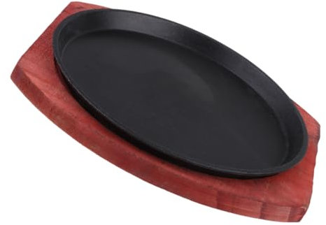 TOBBOMEY Plaque De Cuisson Fonte Ronde Pour Barbecue Ensemble De Poêles à Fajitas Avec Plateau De Service Bois Pour Usage Domestique Et Restaurant
