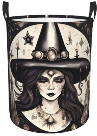 Magic Witch Witchcraft Bohème Panier circulaire à une couche pour vêtements sales Seau de rangement multifonction
