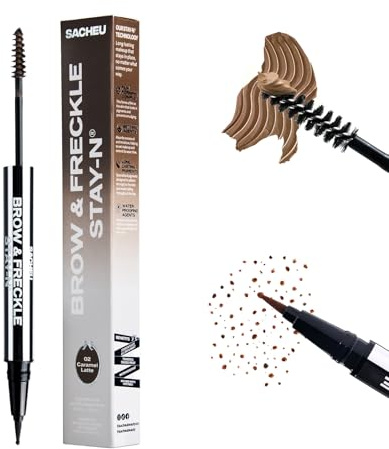Sacheu Brow & Freckle STAY-N, 2-in-1 Brow Gel & Freckle Pen, Caramel Latte | Dual-ended eyebrow tint & freckle stamp, longwear, transfer & smudge-proof, water-resistant, infused with peptides
