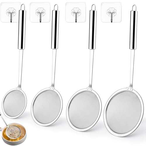 xianzhanEU 4pcs Sieb, Feinmaschig Kochsieb, Küchensieb, Schaumlöffel,Perfekt zum Abtropfen Nudeln, Quinoa, Siebenr, Gemüse, Obst, Tee, Puderzucker(10/12/14/16cm, je1)