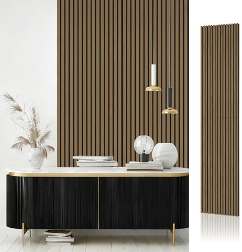 AKK-STAVE Wood Acoustic Wall Panel 2400mm x 600mm (1.44㎡) - Folds to 2x 1200mm x 600mm Wooden Sound Absorbing Panel for Walls, Home Acoustic Panelling(4# Walnut,2400mm*600mm*1pcs)