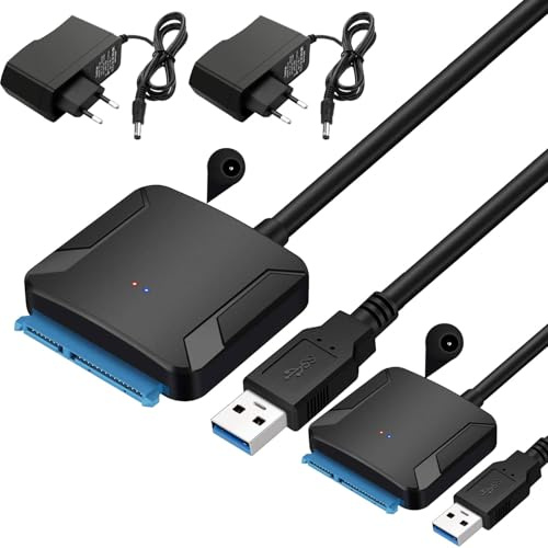 2 Stück USB 3.0 SATA Adapter für HDD SSD 2,5 3,5 Zoll mit Netzteil | SATA Festplatten Anschluss für Datenübertragung und Festplattenprüfung