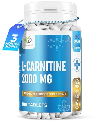 VITAMINZ L-Carnitine Complex 2000mg - 90 Days Supply - 180 Vegan Tablets