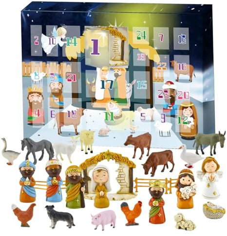 Krippe Szene Adventskalender, 24 Tage Weihnachtskalender für Kinder Jungen Mädchen Kinder Kleinkind Teenager Indoor -Spielzeug