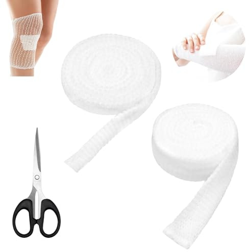 Bandage Tubulaire Élastique 2 Pièces – Bandage Filet Respirant pour Bras et Jambe – Réutilisable, Confortable et Flexible – Avec Ciseaux Pratiques – Idéal pour Protéger les Blessures et comme Bandage