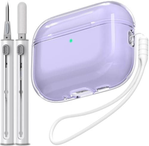 EQD für AirPods Pro 3 Hülle Transparent, mit Reinigungskit, Lila | Shockproof TPU Transparent Cover für AirPods Pro 3rd Generation, kompatibel mit Drahtloser Aufladung