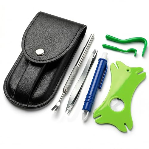 VENOMKILLER 6-in-1 Tick Remover Kit – Tick Removal Tool Set with Stainless Steel Tweezers, Tick Card, Hooks & Leather Case – Tick Remover for Dogs, Cats & Humans