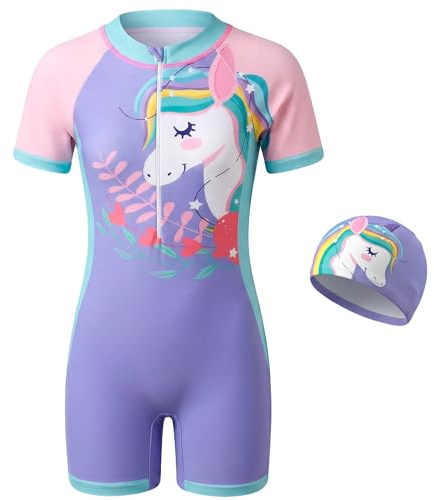 Tokeya Girls Swimming Costume One Piece Kids Swimsuit for 8-9 Years, Purple