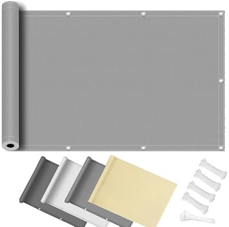 Pantalla de Privacidad para Balcón 2x7m Revestimiento para Balcón Impermeable,Protección UV,para Jardín, Piscina y Barandillas,con Ojales Cuerdas -Gris Claro