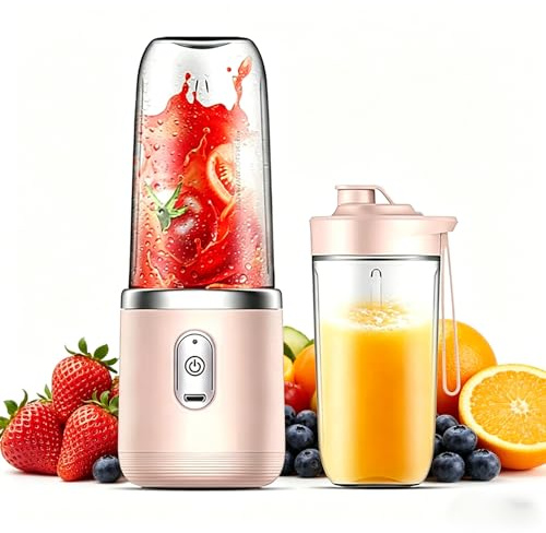 Tragbarer Elektrischer Saftpresse Mixer Smoothie Maker mit 2x400ml Flaschen Mixer Smoothie Maker to Go mit Digitalanzeige & 6-Blatt, PortablerPortabler Geeignet für Familien Camping Sportarten