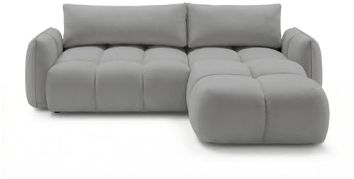 SOFILAND Ecksofa BELVEO mit Schlaffunktion und Bettkasten L-Form Ausrichtung Links Stoff Bluvel (Grau, Rechts)