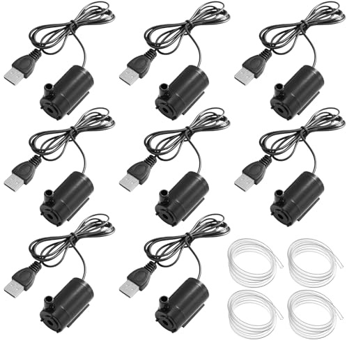 Mini bomba sumergible USB, 8 unidades, 5 V, con 4 mangueras, bomba de agua para acuario, bomba de circulación, bomba de agua sumergible, bomba de acuario, para acuario, fuente, estanque (2-3 l/min)