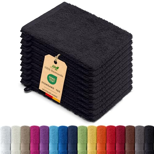 AR Line Arizona 10er Set Waschhandschuh 15x21 cm – 100% Baumwolle, 500 g/m², weich & saugstark, in Farbe: Schwarz