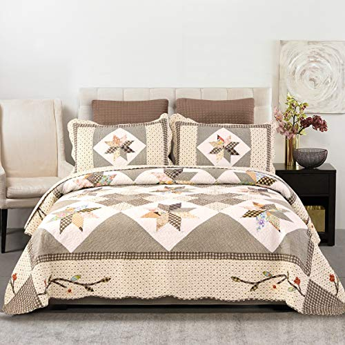 YAYIDAY Tagesdecke Bettüberwurf Baumwolle Quilt für Doppelbett Patchwork Gesteppt Steppdecke / 230 x 250 cm (Star Queen)