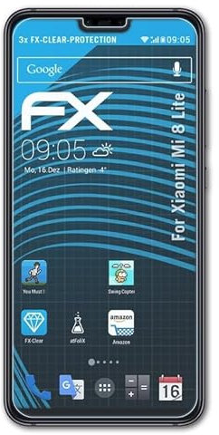 atFoliX Lámina Protectora de Pantalla compatible con Xiaomi Mi 8 Lite Película Protectora, ultra transparente FX Protector Película (3X)