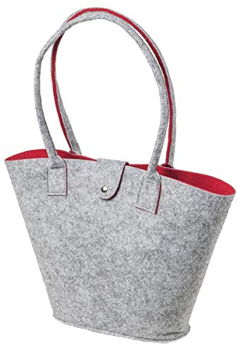 LaFiore24 Filztasche Shopper Einkaufstasche Handtasche Henkeltasche Grau - Rot