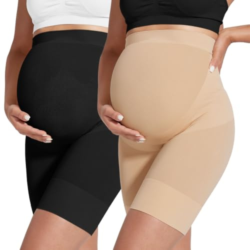 KIM S Maternity Shapewear Maternity Clothes Fall Baby Shower Dress Maternity Underwear Maternity Panties Maternity Shape Wear Pregnancy Must Haves Belly Band Shorts (Nude+Black L)