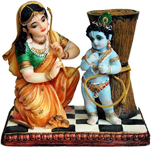 Maa Yashoda Binding Baby Krishna-Hindu-Gott und Göttin Idol/Statue/Murti/Figur (14 cm), Polysterharz, mehrfarbig