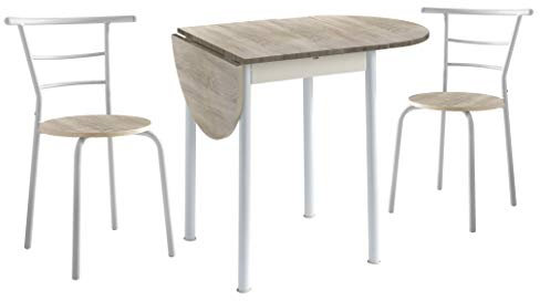 Miroytengo Pack de Mesa Extensible y 2 Sillas Cocina Butterfly, Mesa Plegable Comedor Roble y Blanco 55-115x61x74 cm