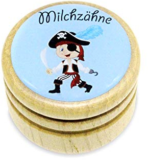 GICO Milchzahndose, Zahndose Milchzähne Bilderdose aus Holz in diversen Motiven für Jungen und Mädchen mit Drehverschluss 44 mm (Pirat)-7010