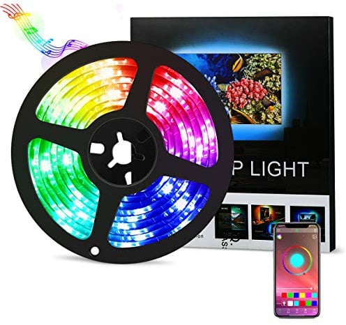AMIR 【APP Steuerbar】 LED Streifen, 2M Bluetooth LED Strip, Musik LED Controller, 5050 SMD LED Lichtband, Wasserdicht IP65, LED TV Hintergrundbeleuchtung für TV, PC Bildschirm, Weihnachten, Halloween