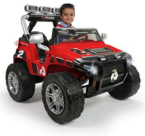 INJUSA - Voiture Électrique Monster Car pour Enfants +3 Ans | Batterie 24V | Accélération Progressive sur Pied | 2 Vitesses | Roues en Caoutchouc EVA | Marche Arrière | Vitesse 8 km/h | Rouge (75324)