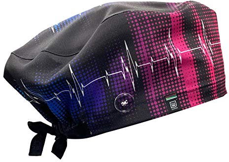 WEARK Gesundheitsmütze für Damen, Herren, Krankenschwester, Zahnärzte, Kinderärzte, langes Haar, mit Knöpfen und Schleife vorne - (Electro)