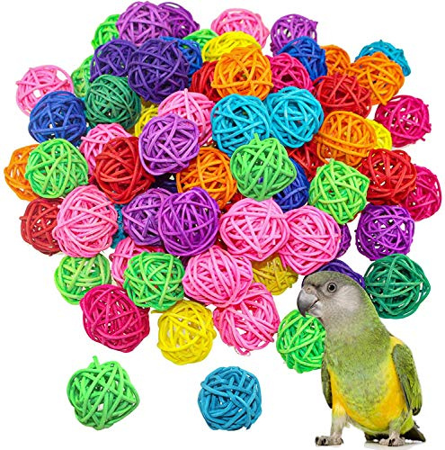 VUAOHIY Vogelspielzeug, Rattan-Bälle, Papageien, Weidenkugel, Vogelspielzeug, Sittich, Kauspielzeug, Haustierkäfig-Bissen, Spielzeug für Sittiche, Wellensittiche, Kakadus, mehrfarbig, 100 Stück